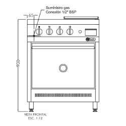 Cocina Brafh 700 2 Hornallas y Plancha Acero Inoxidable Esmerilado AISI430