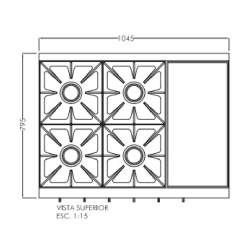 Cocina Brafh 1045 4 Hornallas Y Plancha Acero Inoxidable Esmerilado AISI430